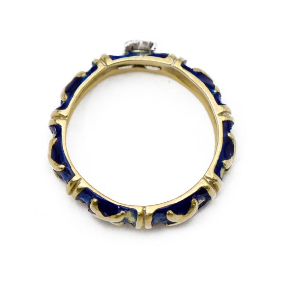 Vintage 18k Gold Hidalgo Blue Enamel Ring - Picture 4 of 4